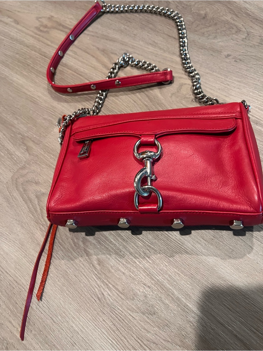 Rebecca Minkoff Red Leather Crossbody with Silver Chain - Picture 5 of 9